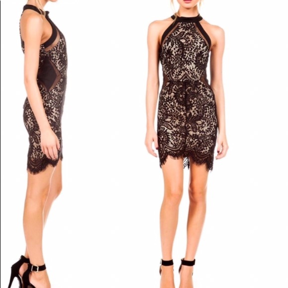 Luxxel Dresses & Skirts - NWT Black lace mini dress halter style mesh sides